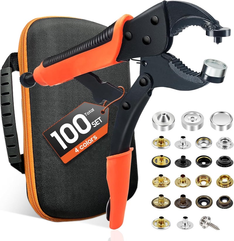HAPDEN Heavy Duty Snap Fastener Tool kit, Punching Function, Snap Button Tool with Adjustable Setter, 15mm snap Tool with 100 Sets Boat Cover Snaps - Image 1